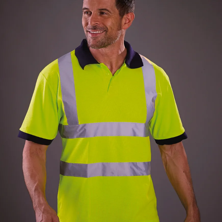 Polo de sécurité jaune fluo à bandes réfléchissantes