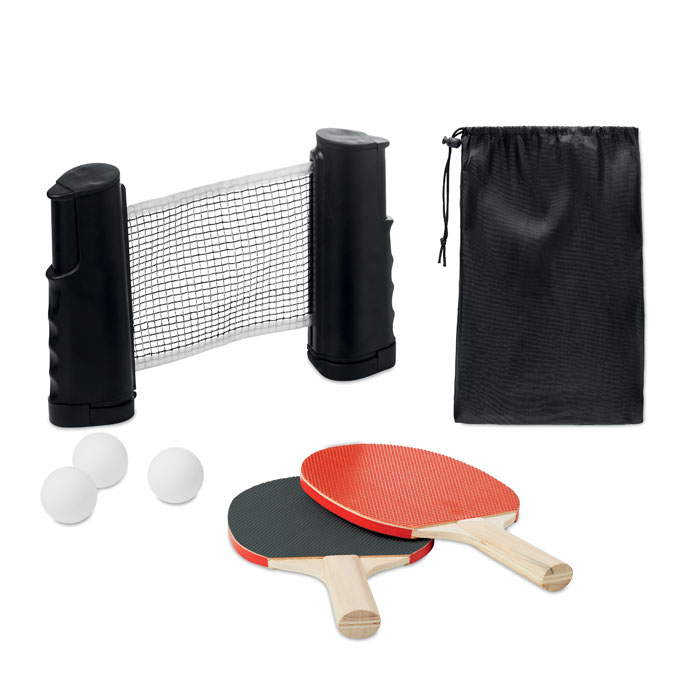 Set de ping pong en bois pochette RPET MIDOCEAN MO6517 Noir
