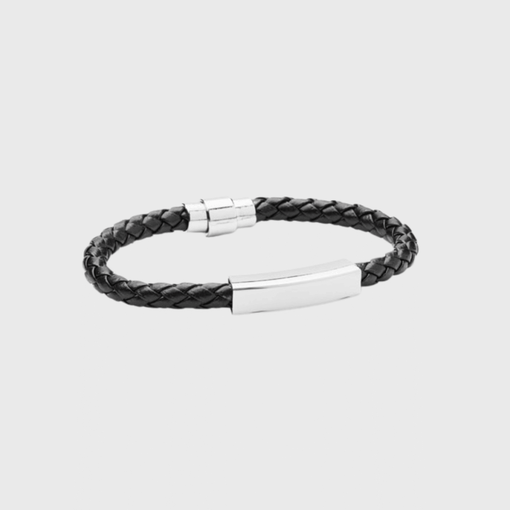Bracelet tressé simili cuir et acier 18 cm