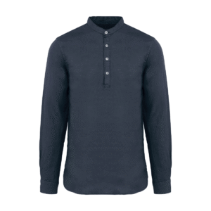 Chemise col mao en lin délavé homme — Spasso SP507 - Washed Navy Blue