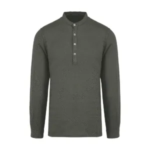 Chemise col mao en lin délavé homme — Spasso SP507 - Washed Organic Khaki