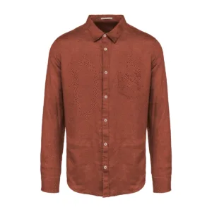 Chemise homme en lin coupe droite — Spasso SP504 - Burnt Brick