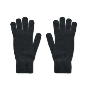 Gants tricotés polyester recyclé avec patch - Noir