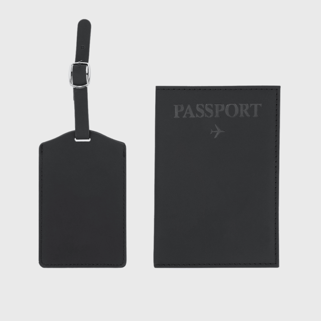Set voyage PU : étui passeport et étiquette bagage
