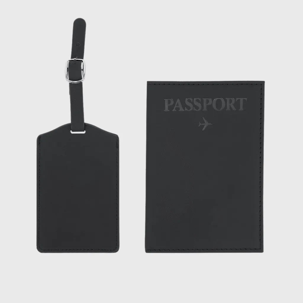 Set voyage PU : étui passeport et étiquette bagage