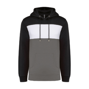 Sweat à capuche tricolore unisexe coton 280 g/m² — Kariban K4016 - Black / White / Basalt Grey