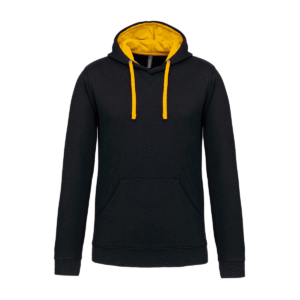 Sweat à capuche bicolore homme coton 280 g/m² — Kariban K446 - Black / Yellow