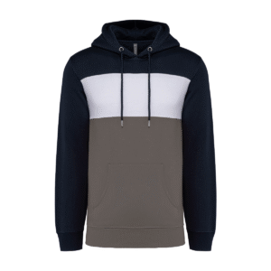 Sweat à capuche tricolore unisexe coton 280 g/m² — Kariban K4016 - Navy / White / Basalt Grey