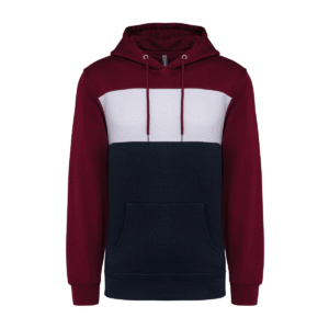 Sweat à capuche tricolore unisexe coton 280 g/m² — Kariban K4016 - Wine / White / Navy