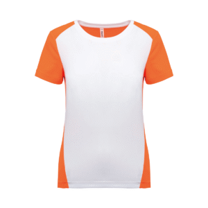 T-shirt de sport bicolore femme polyester recyclé 130 g/m² — Proact PA4015 - White/Fluorescent Orange